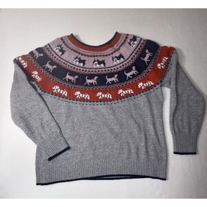 Holiday Time  Winter Sweater  Dog Themed  Sparkly Gray Blue Red Women's Size XXL